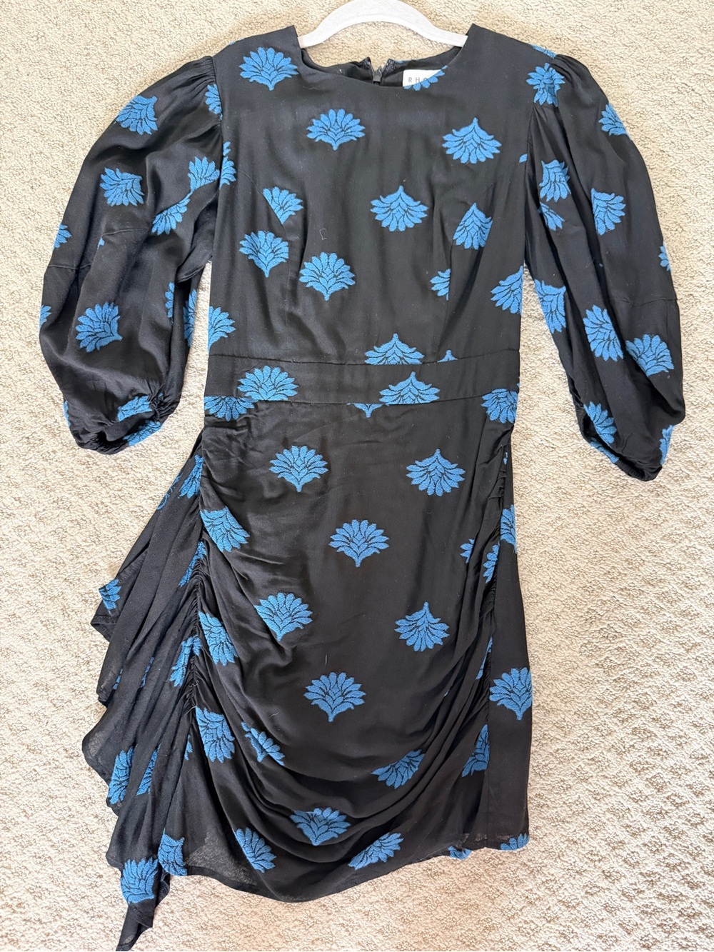 RHODE Black Mini Dress with Blue Floral Motif